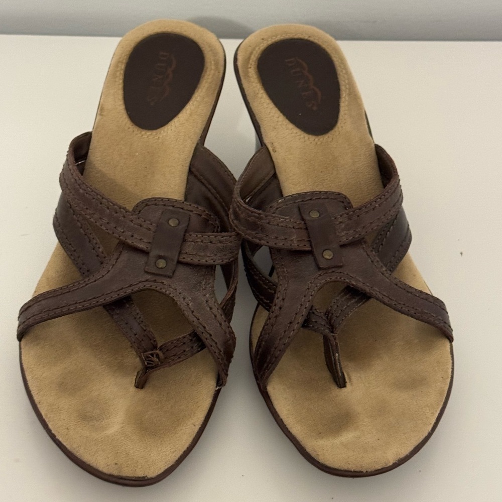 Dunes Vintage Strappy Brown Wedge Y2K Open-Toe Suede Size 9 Sandals